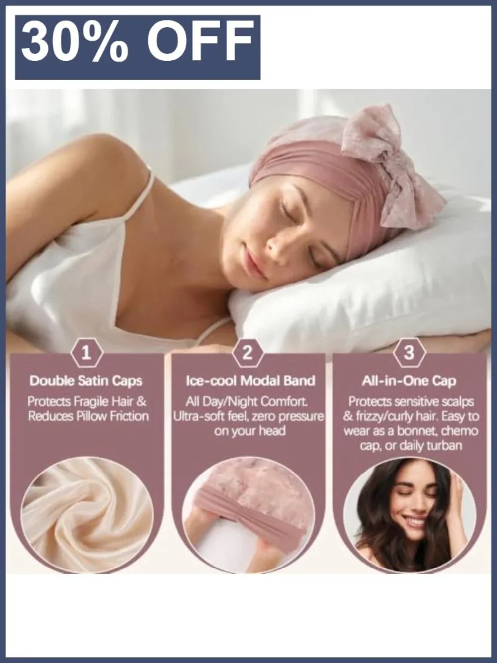 Satin Lined Chemo Headwrap for Women Chiffon Skull Cap Turban Wig Alternative